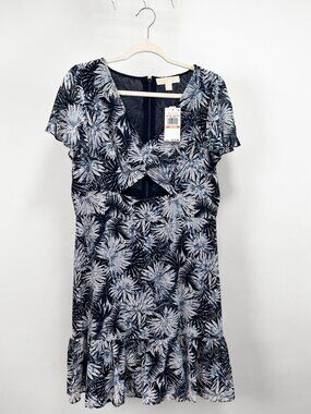 NWT MICHAEL Michael Kors floral-printed minidress - size 6 - blue and white